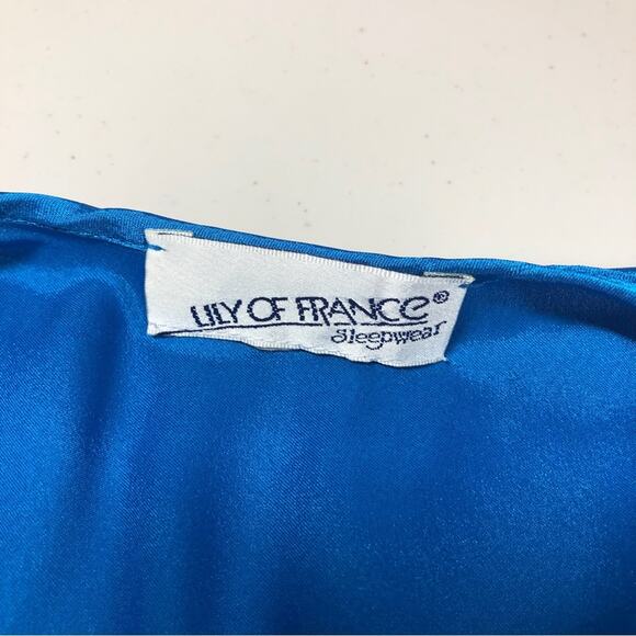 Lily of France vintage blue satin silky black lace robe large - Picture 6 of 7